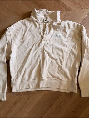 Sporty & Rich Cream Popover Sweatshirt with Light Blue Logo